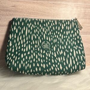 The Body Shop Forest Green Canvas Cosmetic Pouch with Cream Pattern
